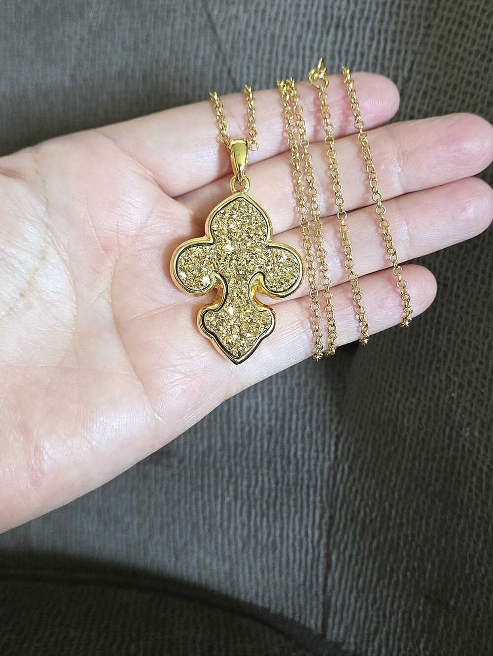 Marcia Moran Long Necklace with Druzy Fleur De Lis⚜️ Pendant - Picture 6 of 16